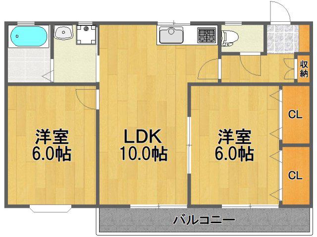 ハイツボナール(2LDK/1階)の間取り写真