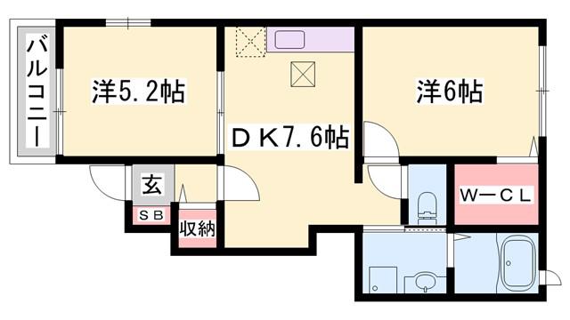 ウッズ・スクエアーB(2DK/1階)の間取り写真