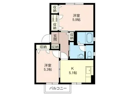 セキスイタウン3(2K/1階)の間取り写真