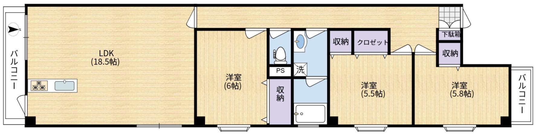 シェルティ田島(3LDK/3階)の間取り写真