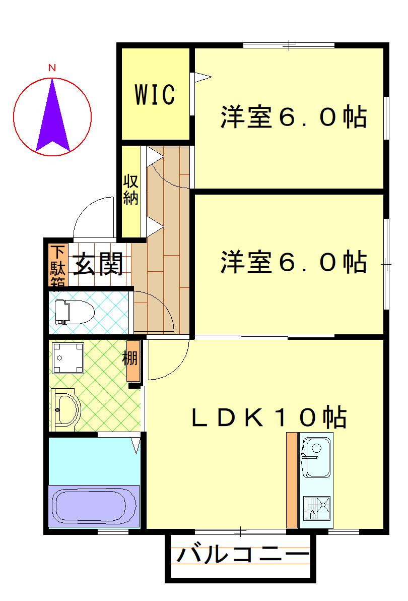 メゾンド ボンシャンス(2LDK/2階)の間取り写真