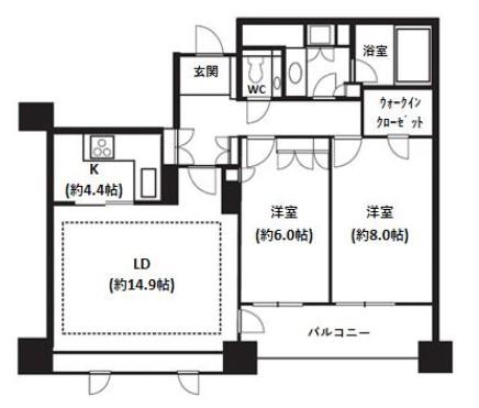 クリオレミントンハウス恵比寿(2LDK/3階)の間取り写真