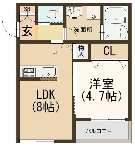 ヴィーブルKIZURI(1LDK/2階)の間取り写真