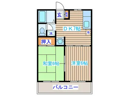 エクセレンス東仙台(2DK/2階)の間取り写真