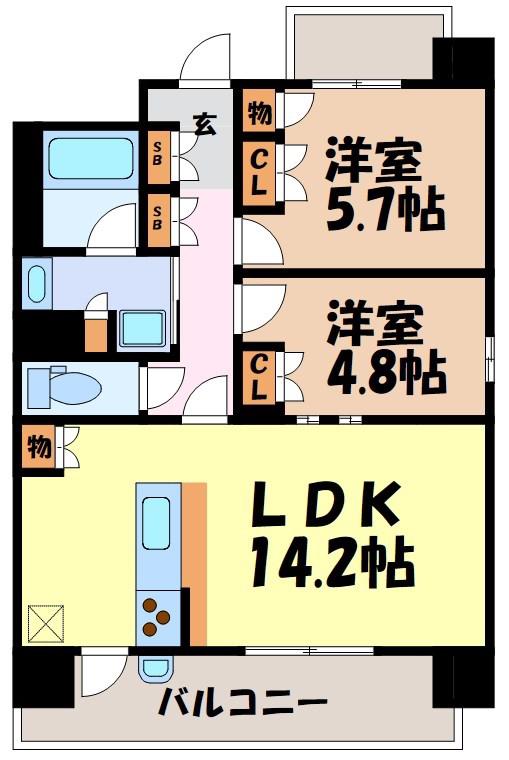 グランパセオ名駅那古野(2LDK/9階)の間取り写真