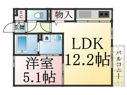 プランドール中道B棟(1LDK/2階)の間取り写真