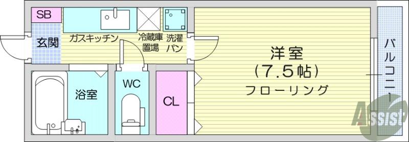 サンスイート八乙女(1K/1階)の間取り写真