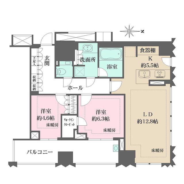 ブランズ千代田富士見(2LDK/4階)の間取り写真
