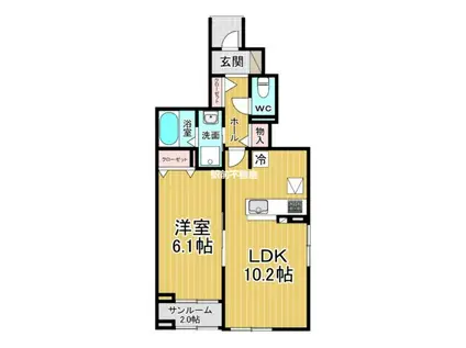 ケイモデルノ ルート 210(1LDK/1階)の間取り写真