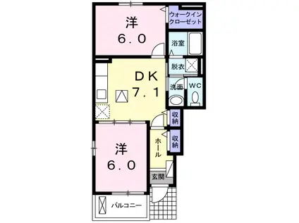 ベル・ヴィオラKII(2DK/1階)の間取り写真