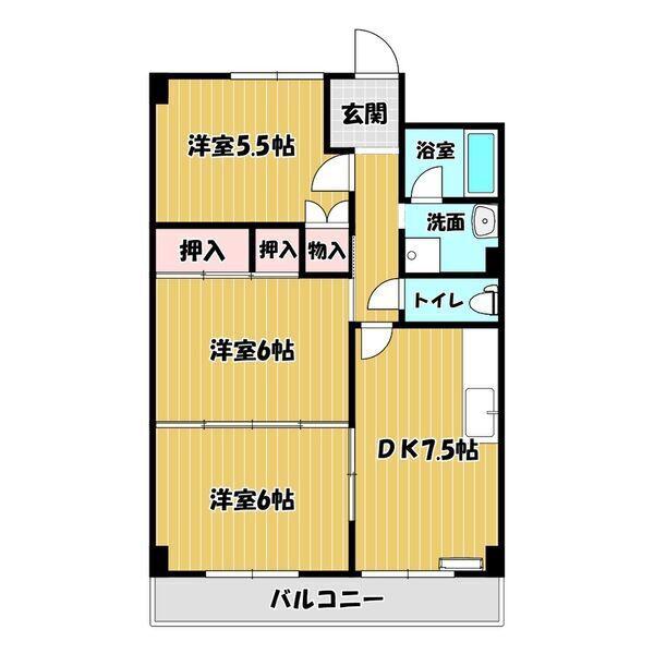 フジハイツ(3DK/6階)の間取り写真