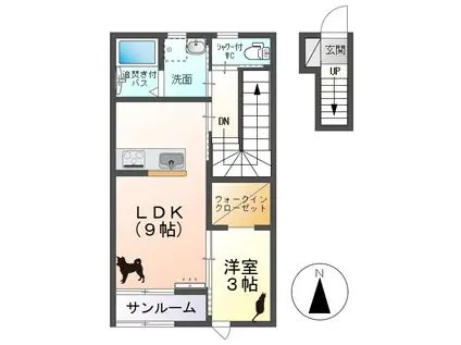クレスト諏訪形(1LDK/2階)の間取り写真