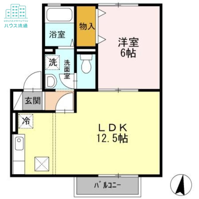 メルベーユ富の原A(1LDK/1階)の間取り写真