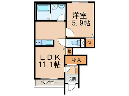 ボナール・ディアコートII(1LDK/1階)の間取り写真