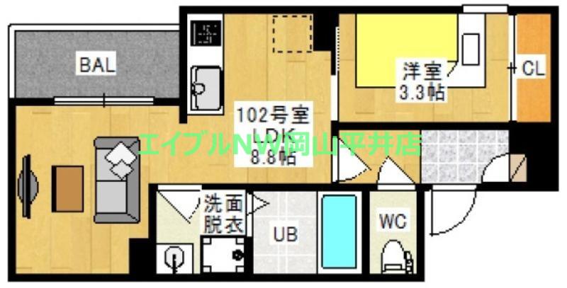 REGALEST十日市II(1LDK/1階)の間取り写真
