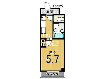 エクシード西院II(1K/2階)の間取り写真