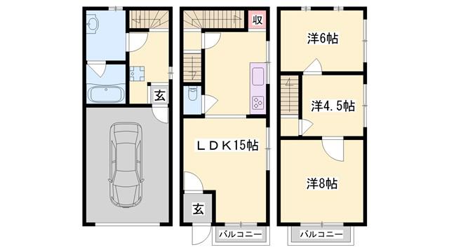 砥堀メゾネット(3LDK/1階)の間取り写真