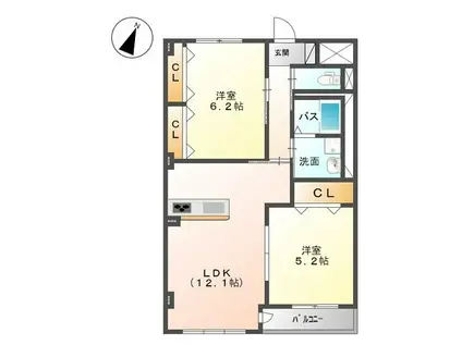 ソレアードII(2LDK/1階)の間取り写真