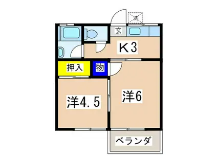 ハイツ貴利(2K/2階)の間取り写真