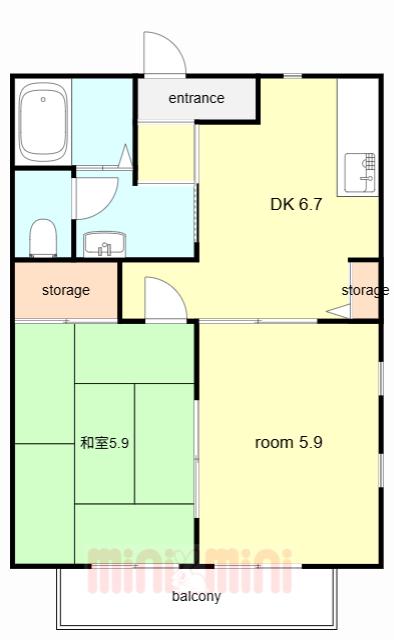 セントポーリア鴻池(2DK/1階)の間取り写真