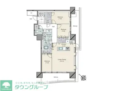 HARUMI FLAG SUN VILLAGE F棟(3LDK/16階)の間取り写真