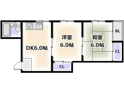 シーズコート住吉(2DK/5階)の間取り写真