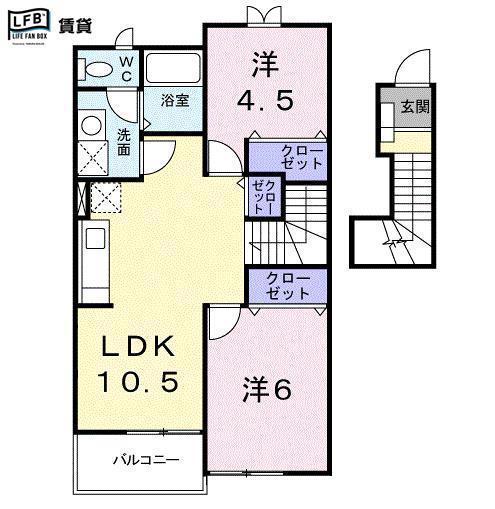 コモド・タウン・M-B(2LDK/2階)の間取り写真