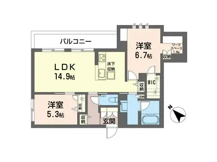 セレスティア ハザワ(2LDK/1階)の間取り写真
