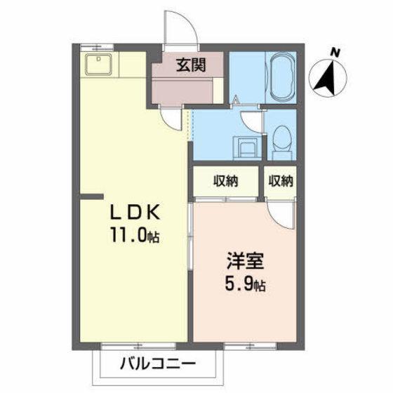 プライムハウスB棟(1LDK/1階)の間取り写真