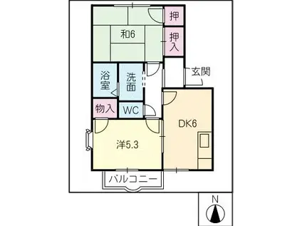 サンマリーン C棟(2DK/2階)の間取り写真