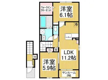 ダイヤモンド MOONIII(2LDK/2階)の間取り写真