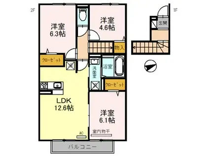 キングス ヒルズ(3LDK/2階)の間取り写真