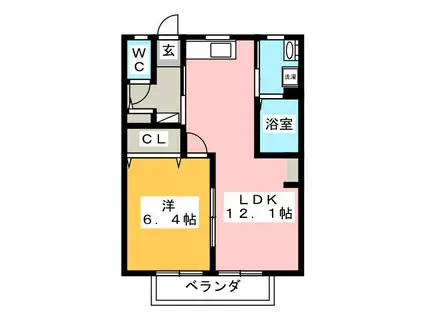 ハピネス横割(1LDK/2階)の間取り写真