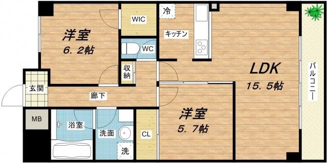 レジディア玉造(2LDK/8階)の間取り写真