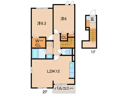 メゾン・ド・ソレイユB(2LDK/2階)の間取り写真