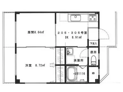 シャルム宮原(2DK/3階)の間取り写真
