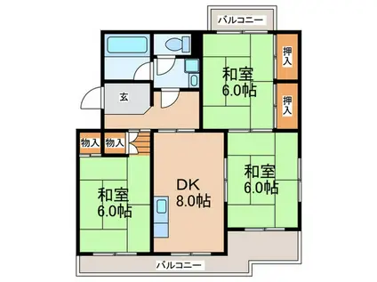 ビレッジ都府楼II(3DK/1階)の間取り写真