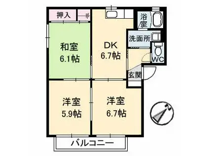 カーレントティエラ(3DK/1階)の間取り写真