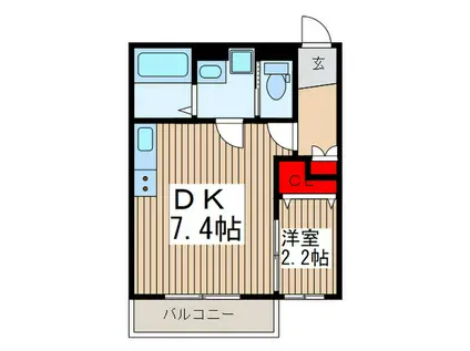 ウイングB(1DK/1階)の間取り写真