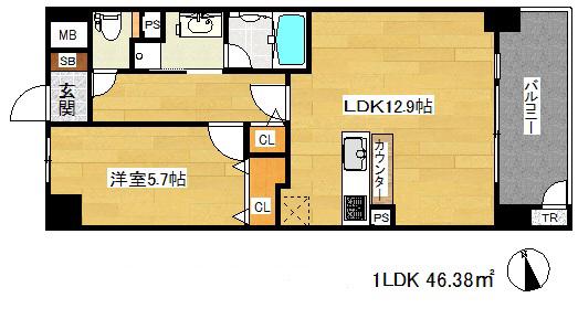 ナタリー神戸(1LDK/6階)の間取り写真