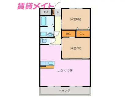 JR関西本線 井田川駅 徒歩40分 3階建 築23年(2LDK/2階)の間取り写真