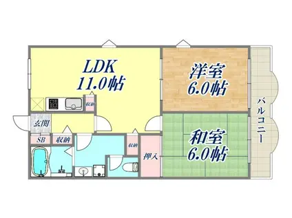 フォルチューナ芦屋(2LDK/2階)の間取り写真