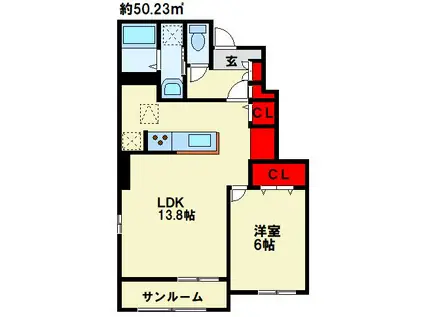 アヴニール I(1LDK/1階)の間取り写真