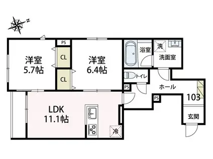 ルガロ ノイエス(2LDK/1階)の間取り写真