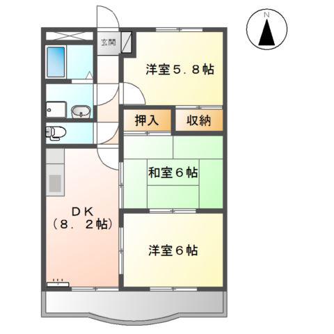 サンタプレイス岡崎(3DK/2階)の間取り写真