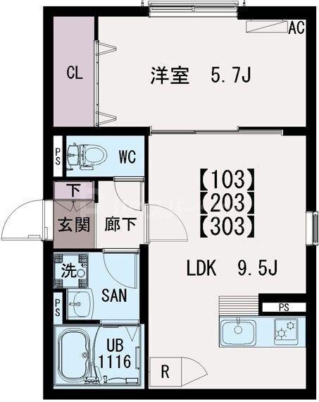 IRIS COURT TX六町(1LDK/1階)の間取り写真