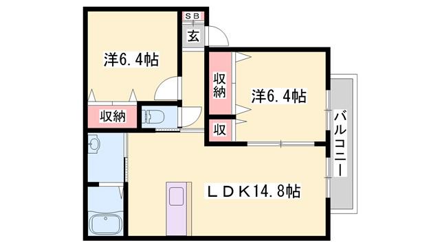 CASA BELLA NOZATO C棟(2LDK/1階)の間取り写真