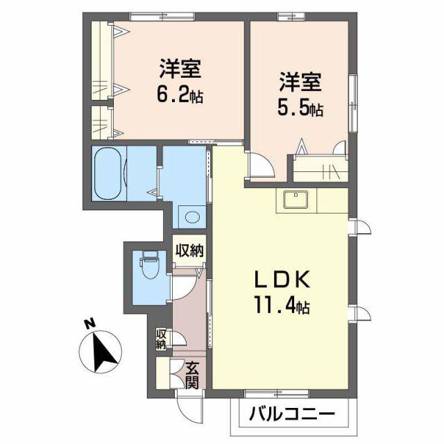 シャーメゾン矢田(2LDK/1階)の間取り写真