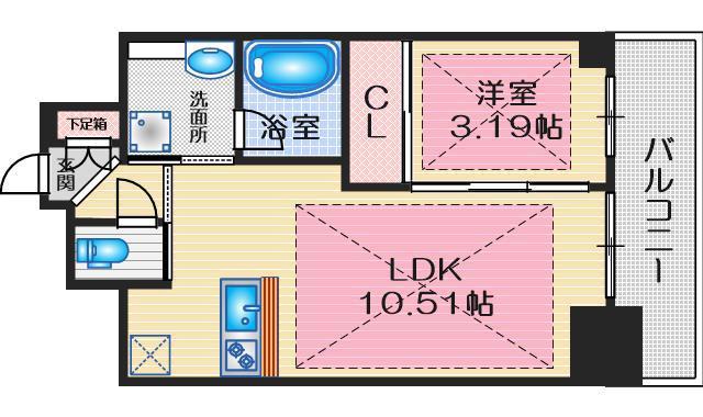 ノルデンタワー江坂プレミアム(1LDK/13階)の間取り写真