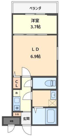 クレスト高安町南(1DK/2階)の間取り写真